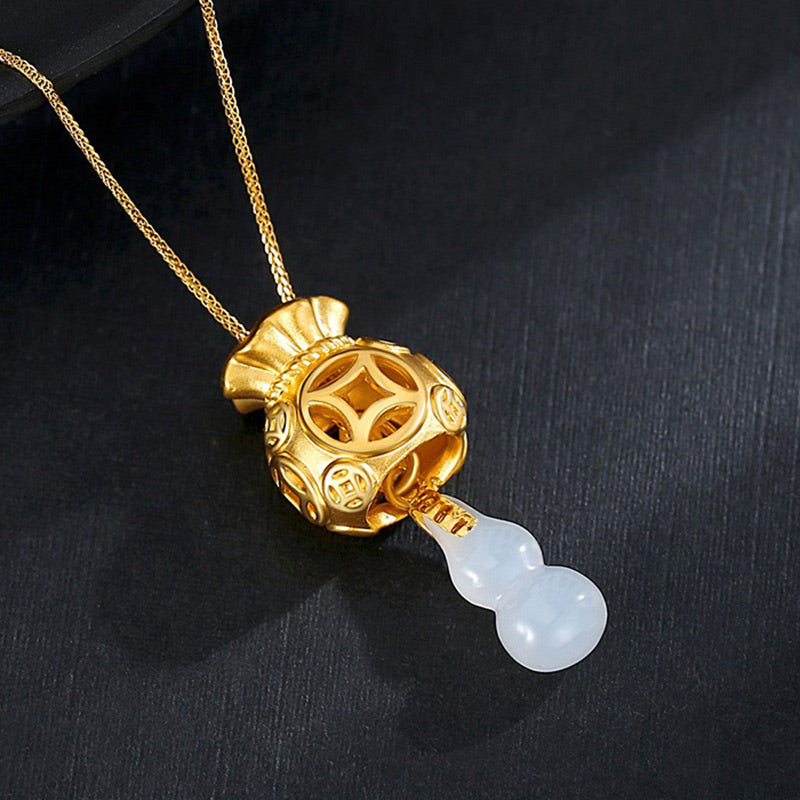 Auspicious Feng Shui Money Bag Jade Pendant Necklace