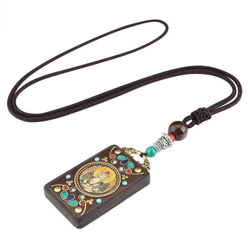 Tibet God of Wealth Thangka Ebony Peace Necklace Pendant