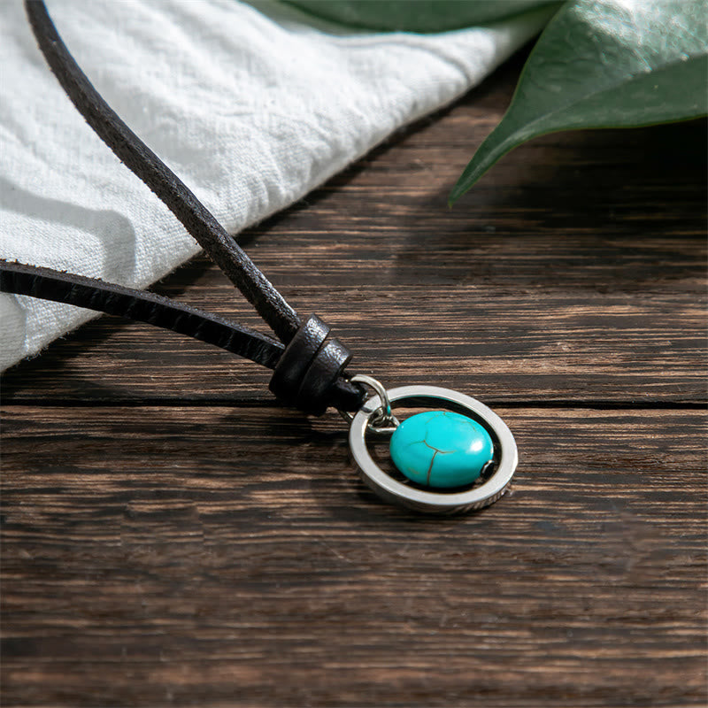 Round Turquoise Stone Protection Strength Necklace Pendant