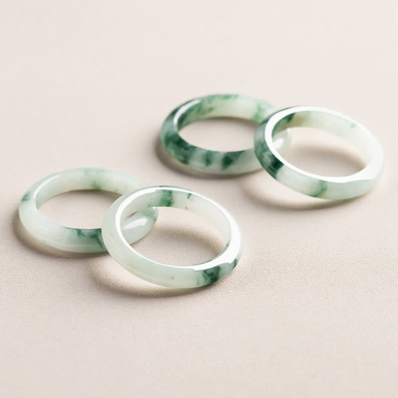 Hand-Polished Natural Green Jade Minimalist Solid Stone Band Ring