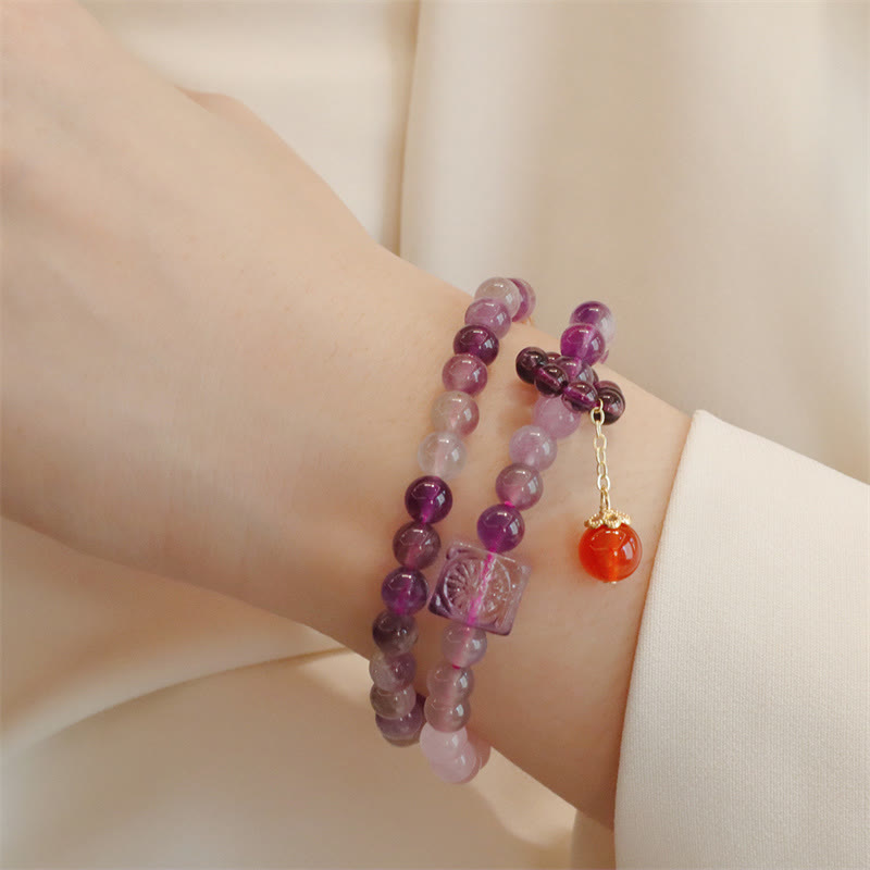 Natural Amethyst Citrine & Red Agate Beaded Double Wrap Bracelet