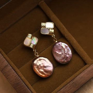 925 Sterling Silver Posts Copper Plated Gold Natural Baroque Pearl Healing Drop Earrings