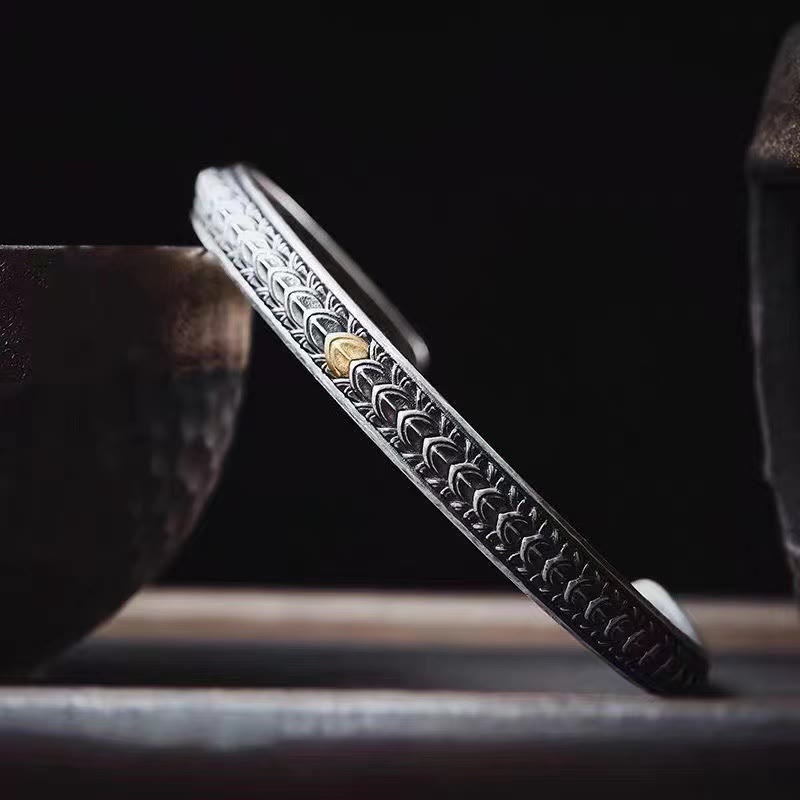 Vintage Dragon Scales Pattern Luck Wealth Cuff Bracelet Bangle