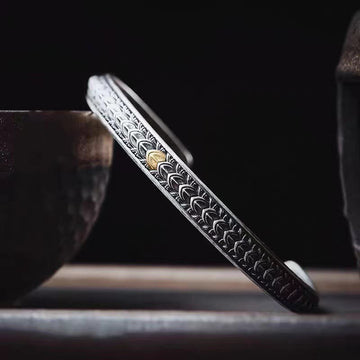 Vintage Dragon Scales Pattern Luck Wealth Cuff Bracelet Bangle