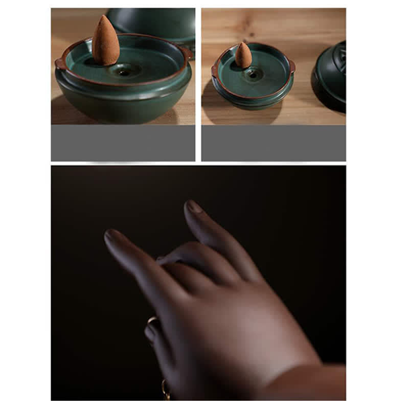 Tibetan Lotus Ceramic Incense Burner for Aromatic Rituals