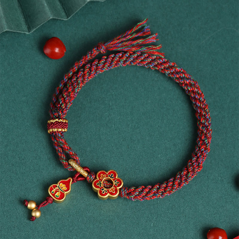 Handmade Colorful Gourd Flower Protection Braided String Bracelet
