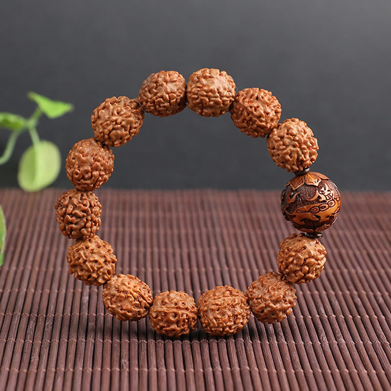 Energetic Rudraksha Bodhi Seed Pixiu Copper Chinese Coin Bracelet