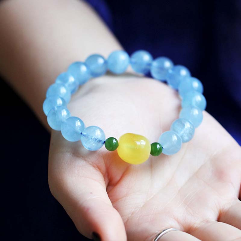Natural Aquamarine and Amber Beaded Serenity Bracelet