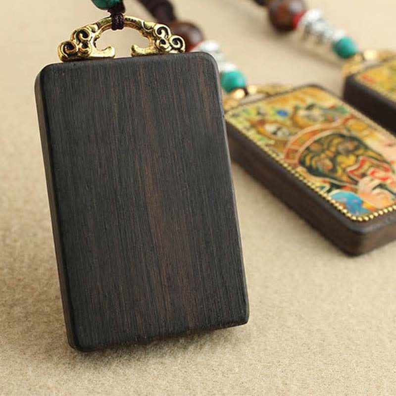 Tibet God of Wealth Thangka Ebony Peace Necklace Pendant