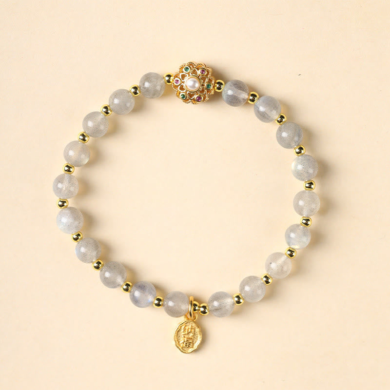 14K Gold Plated Fu Character Natural Crystal Energy Anchor Bracelet
