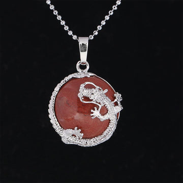 Chinese Dragon Natural Quartz Crystal Healing Energy Necklace Pendant