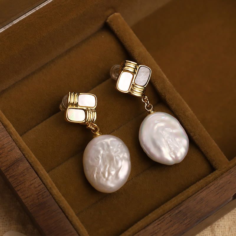 925 Sterling Silver Posts Copper Plated Gold Natural Baroque Pearl Healing Drop Earrings