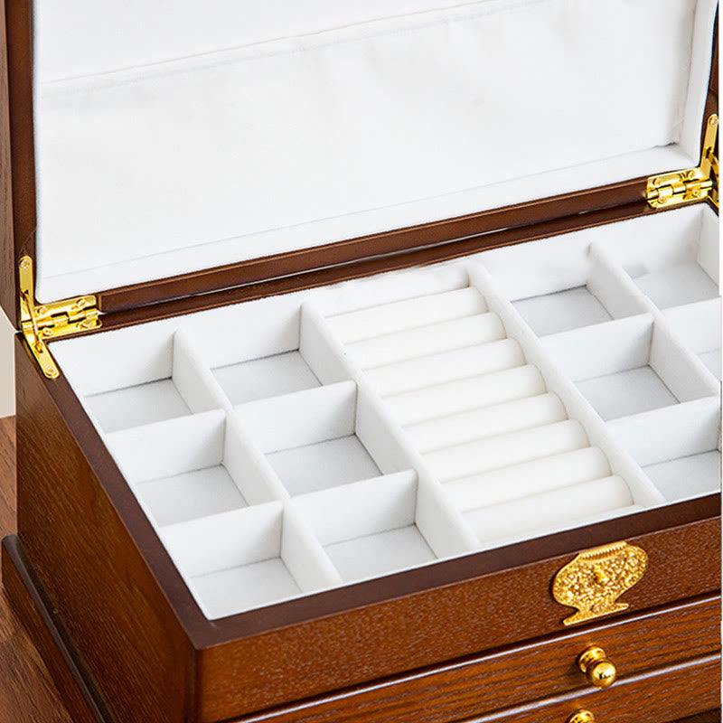 Retro Three-Layer Wooden Jewelry Storage Box & Organizer