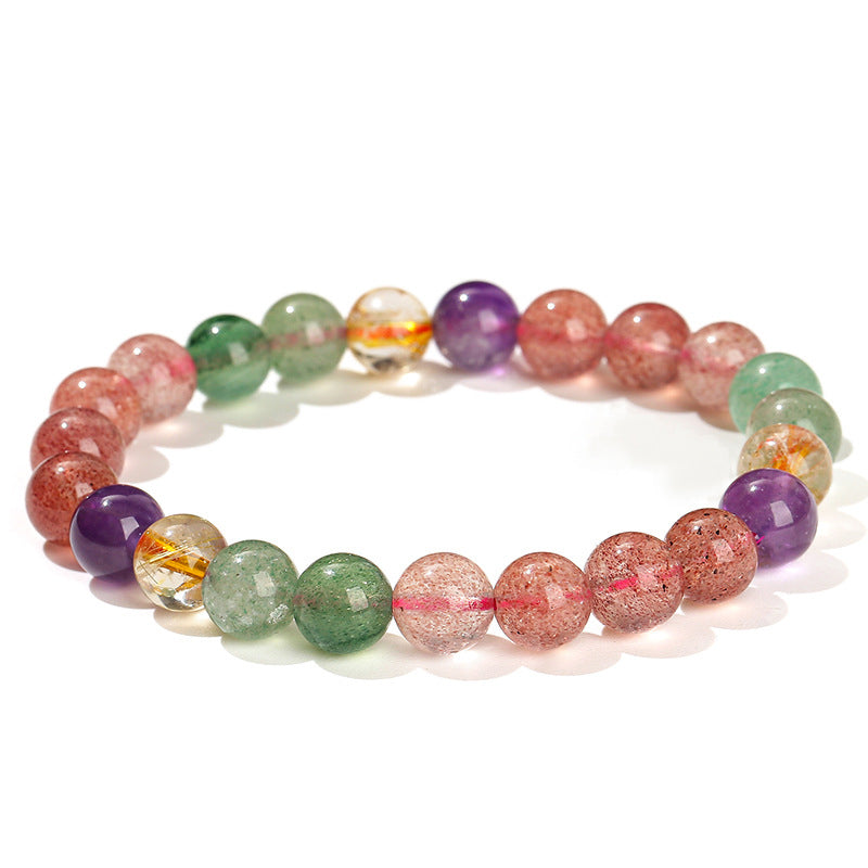 Natural Multicolored Strawberry Quartz Beaded Bracelet for Emotional Well-being