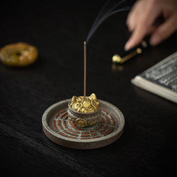 Ceramic Bagua Tray & Symbolic Wealth Vessel Stick Incense Burner
