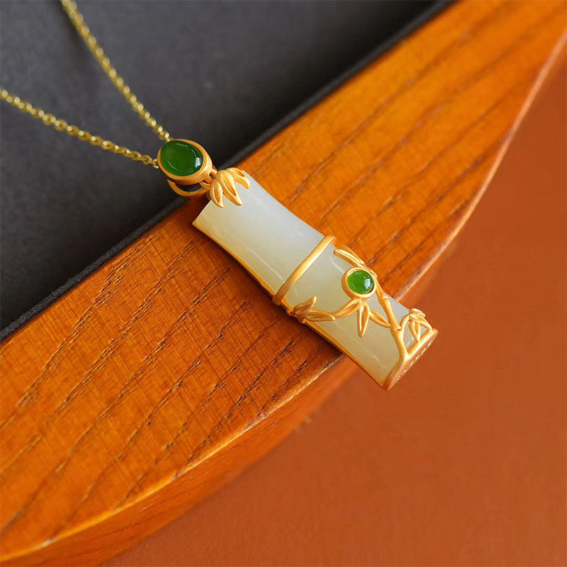 White Jade Cyan Jade Bamboo Protection Necklace Pendant