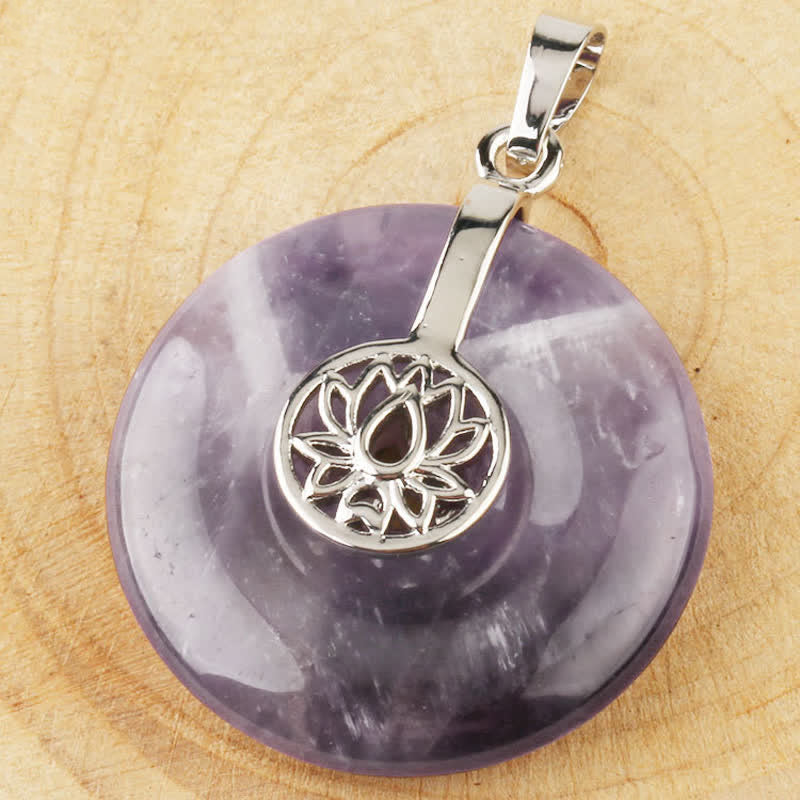 Various Crystal Amethyst Pink Crystal Lotus Healing Necklace Pendant
