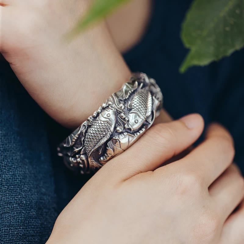 Koi Fish Lotus Luck Wealth Bracelet Bangle