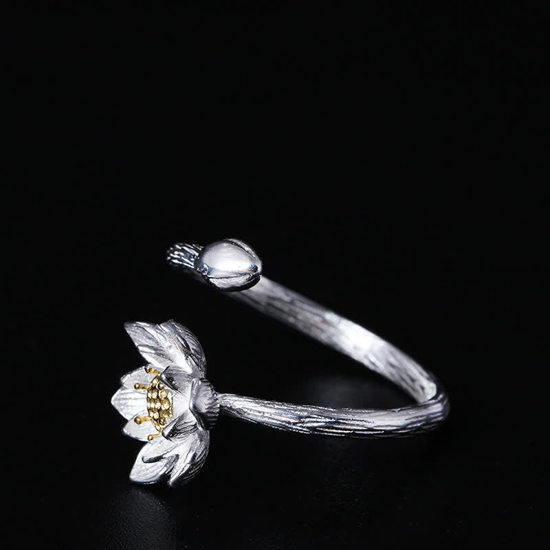 925 Sterling Silver Lotus Flower Blessing Ring