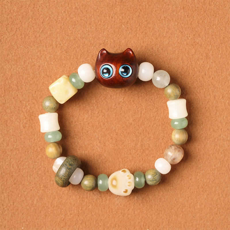 Bodhi Seed Green Sandalwood Ebony Wood Small Leaf Red Sandalwood Cat Head Paw Claw Peace Bracelet