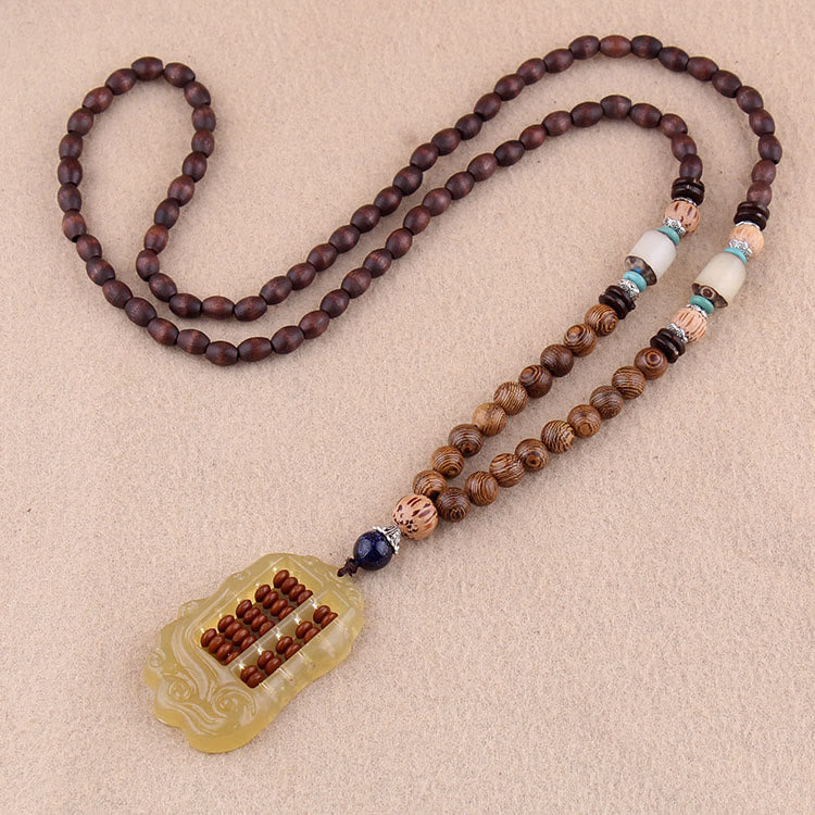 Tibetan Wenge Wood Bodhi Seed Agate Balance Peace Necklace Pendant (Extra 40% Off | USE CODE: FS40)