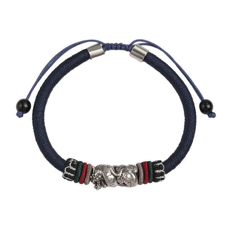 Handmade 925 Sterling Silver Year Of The Dragon Auspicious Dragon Luck Rope Bracelet