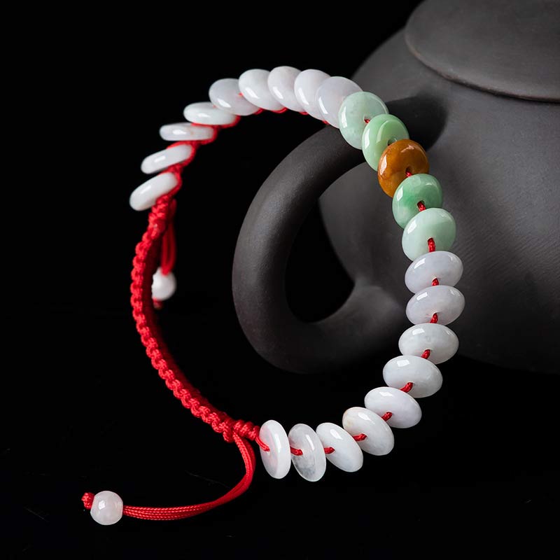 Handmade Round Jade Red String Braided Adjustable Bracelet