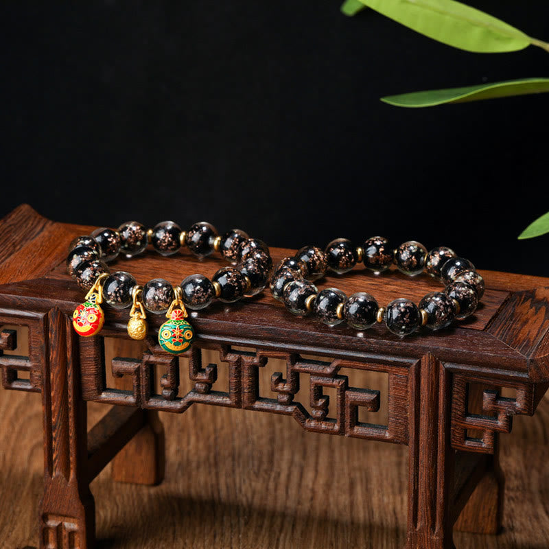 Handmade Luminous Liuli Glass Pixiu Gold Swallowing Beast Success Bracelet