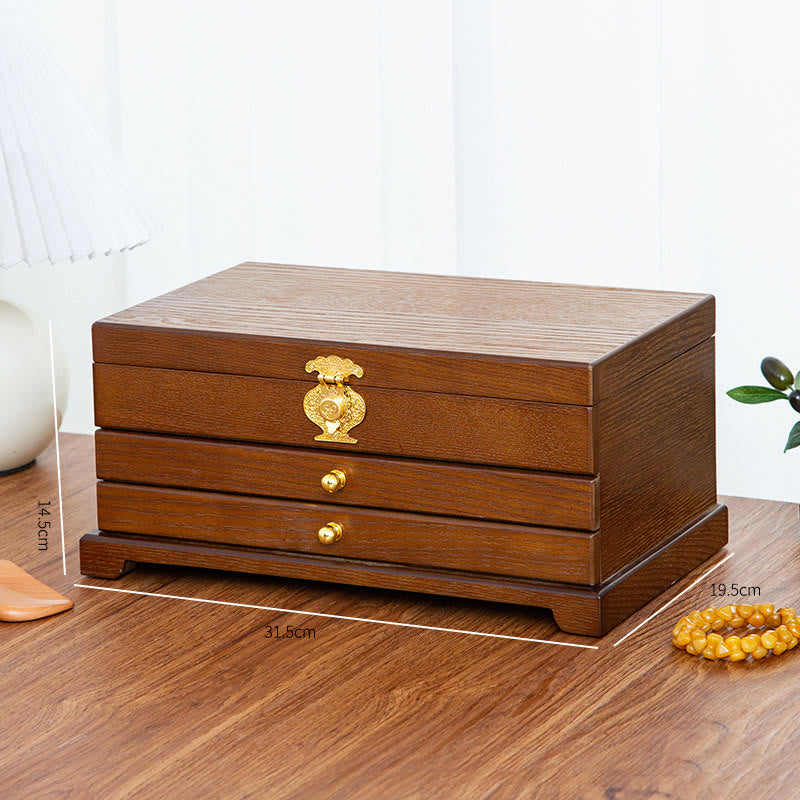 Retro Three-Layer Wooden Jewelry Storage Box & Organizer
