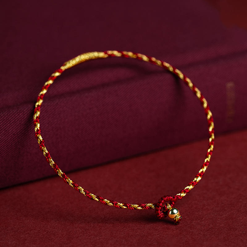 Handmade 14K Gold Plated Red String Vajra Knot Braided Rope Bracelet