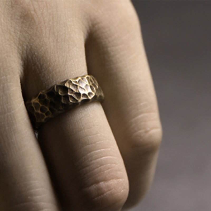 Handcrafted Tibetan Bump Texture Adjustable Copper Brass Ring for Men & Women