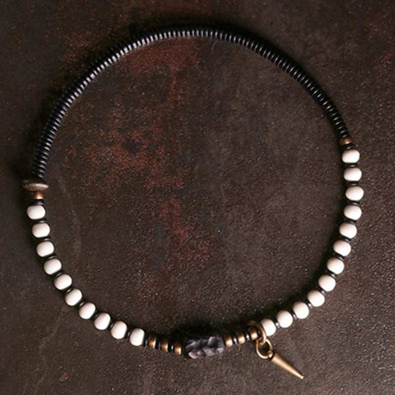 Bone Beads Ebony Wood Copper Strength Couple Bracelet