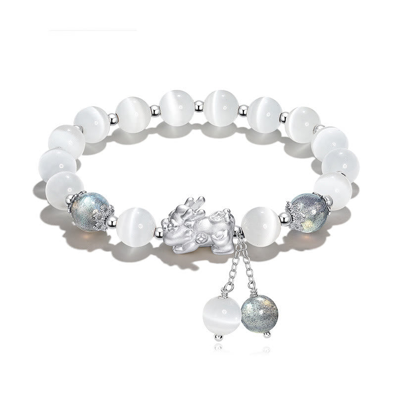 Natural Cat's Eye Moonstone Strawberry Quartz PiXiu Support Bracelet
