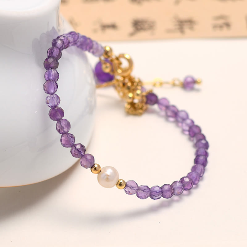 14K Gold Plated Amethyst Crystal Healing Double Layer Chain Bracelet