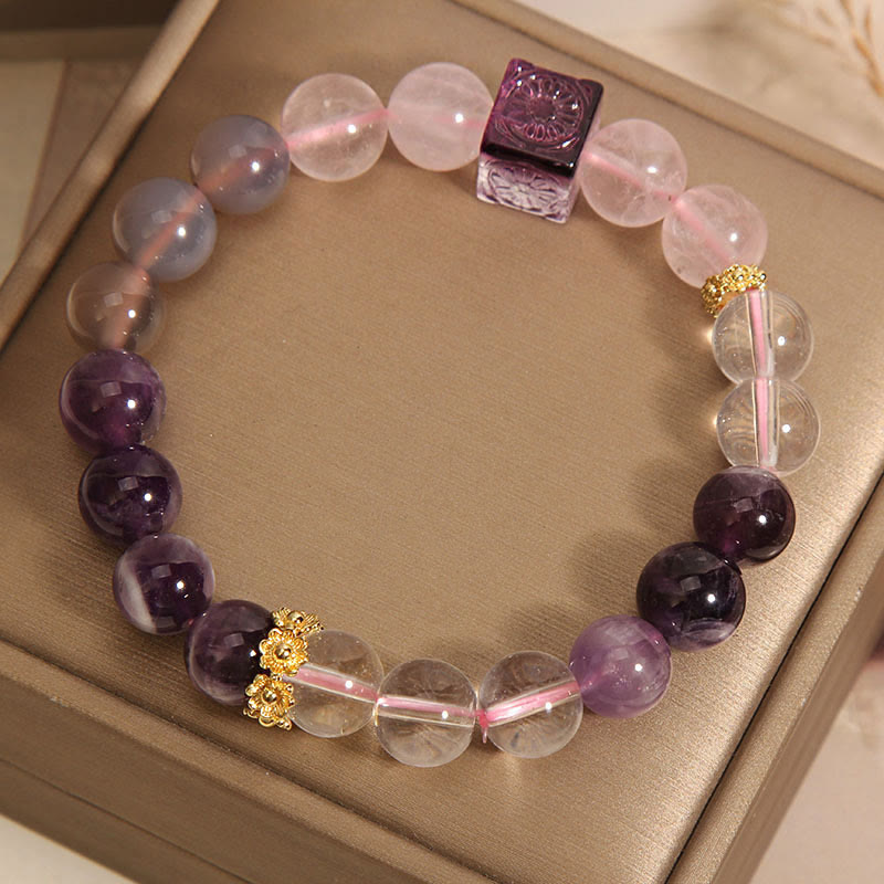 Natural Amethyst Pink Crystal Inner Peace And Healing Bracelet