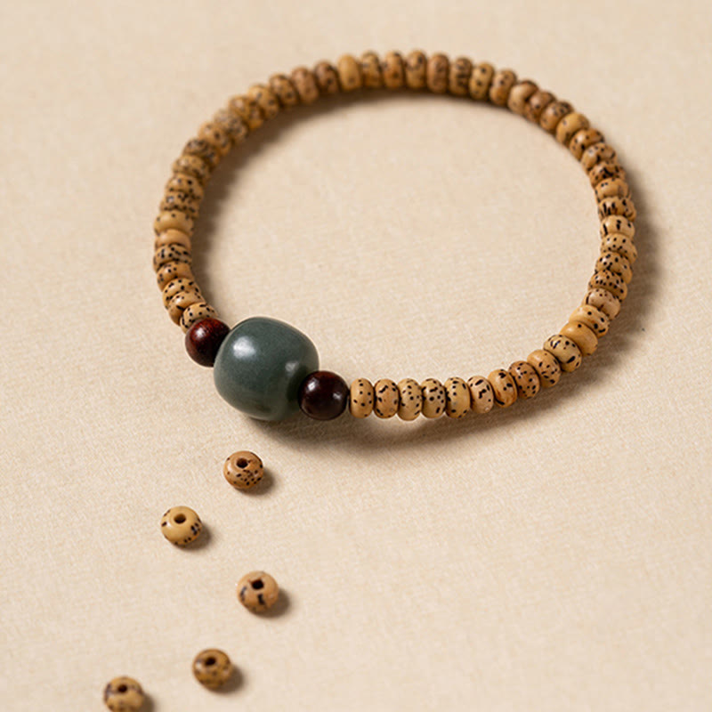 Handcrafted Small Leaf Red Sandalwood & Bodhi Seed Elastic Wisdom Bracelet