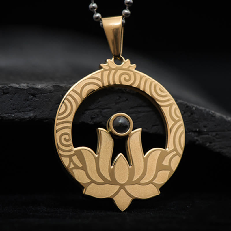 Lotus Titanium Steel Enlightenment Projection Shurangama Mantra Necklace Pendant