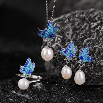 925 Sterling Silver Pearl Butterfly Healing Necklace Pendant Earrings Ring