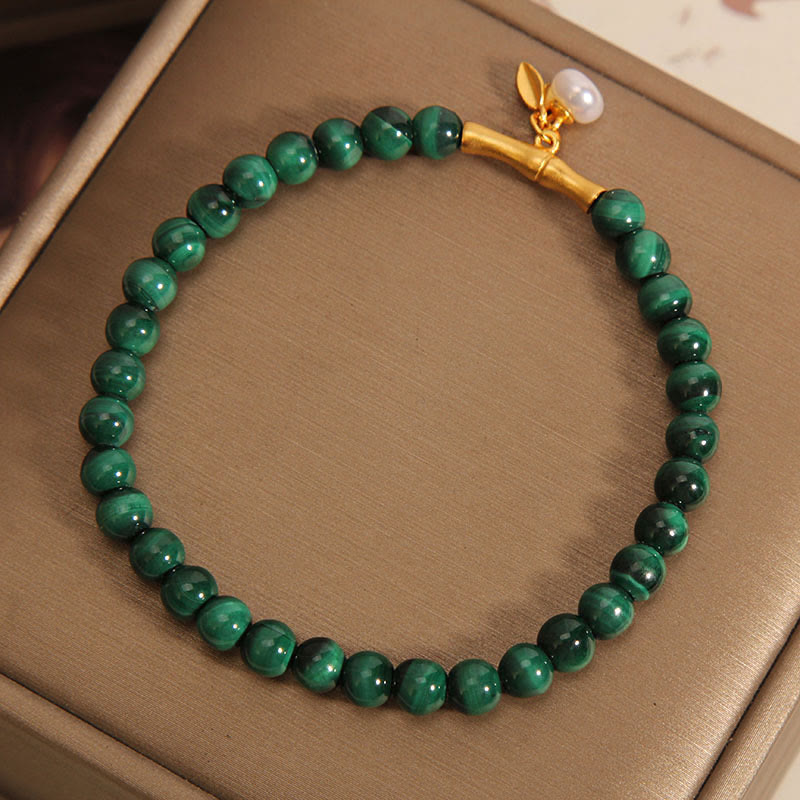 Natural Malachite Pearl Lucky Bamboo Anti-Anxiety Bracelet
