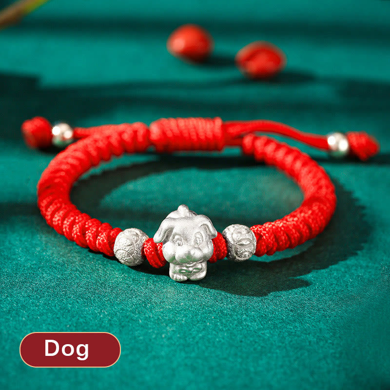 Handcrafted 999 Sterling Silver Chinese Zodiac Vajra Knot Red String Kids Bracelet