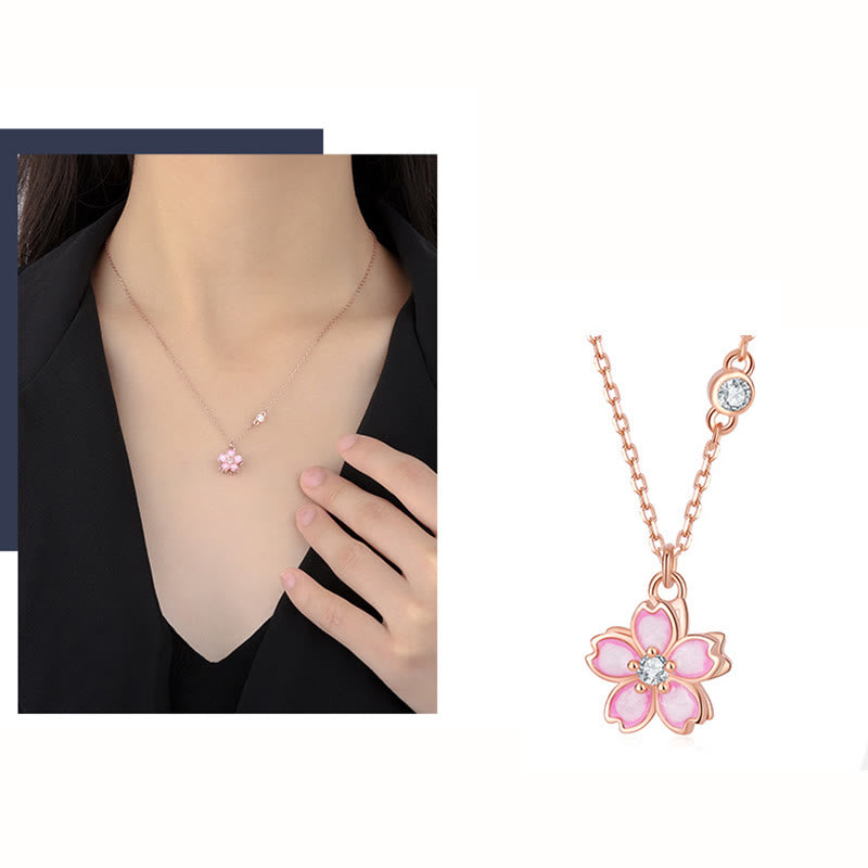 925 Sterling Silver Cherry Blossom Flower Rotatable Protection Necklace Pendant