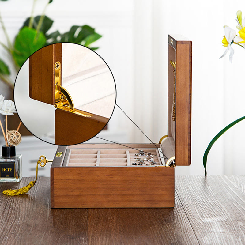 Vintage Wooden Jewelry Box Two-Layer Solid Wood Jewelry Storage Box