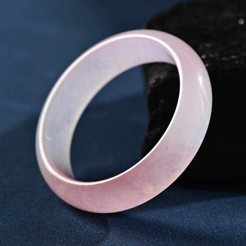 Natural Rose Quartz Solid Bangle Bracelet in Flat or Round Style