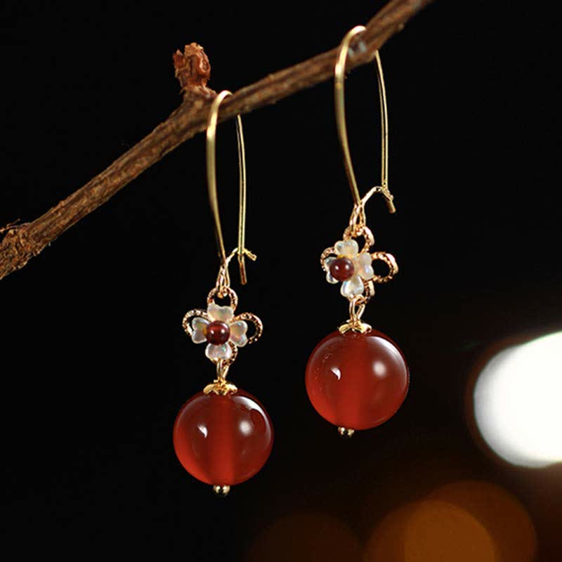 925 Sterling Silver Red Agate Flower Beaded Confidence Earrings