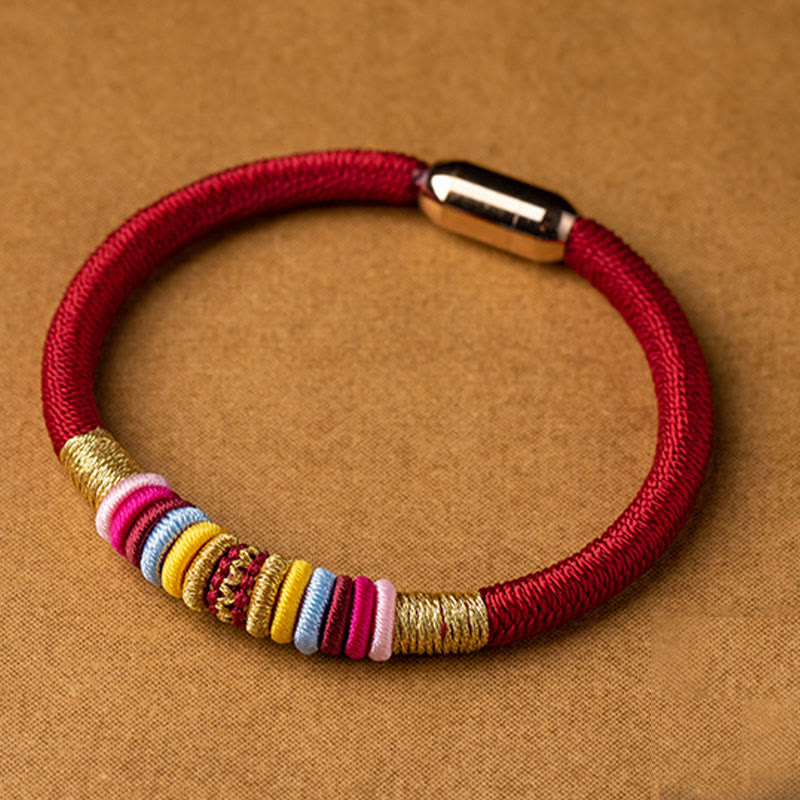 Hand-Braided Tibetan Vajra Knot Red String Bracelet with Magnetic Buckle
