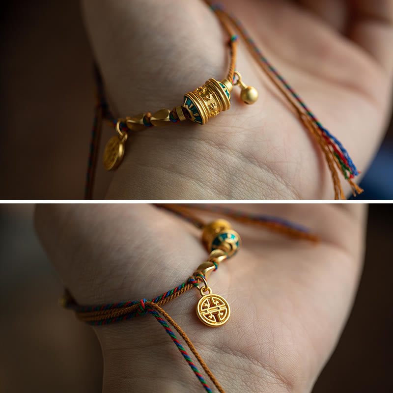 Tibetan Handmade Om Mani Padme Hum Prayer Wheel Protection Strength String Bracelet