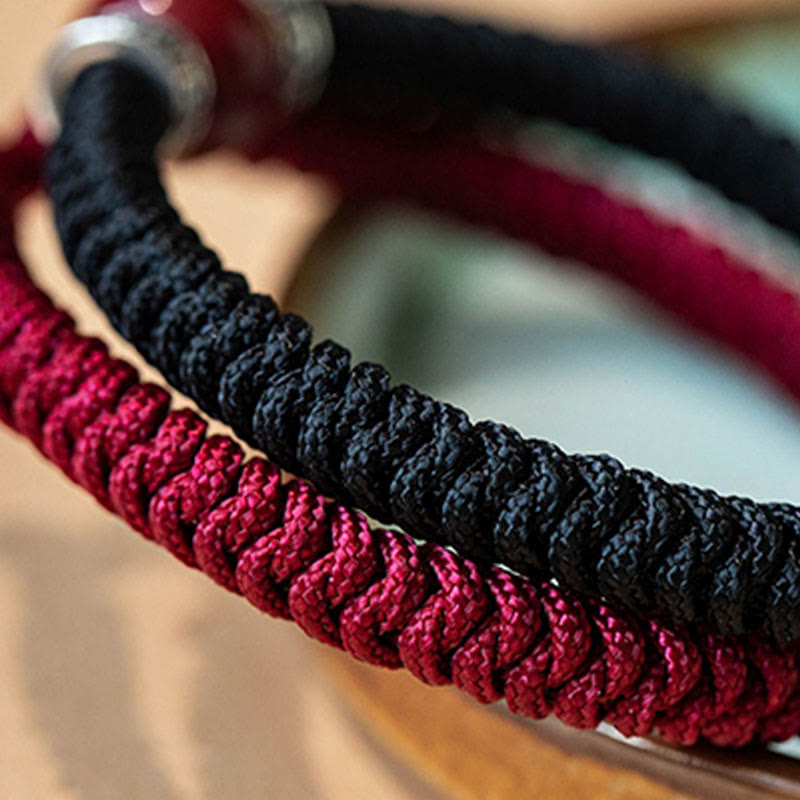 Handmade 925 Sterling Silver and Natural Cinnabar Braided Red String Bracelet