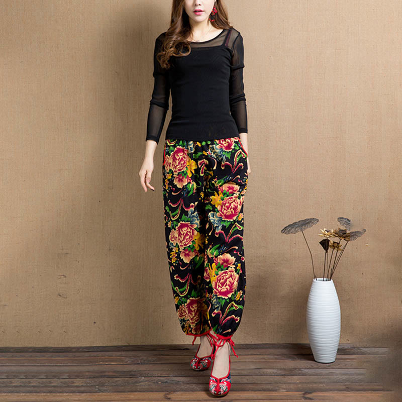 Breathable Floral Meditative Harem Pants with Pockets