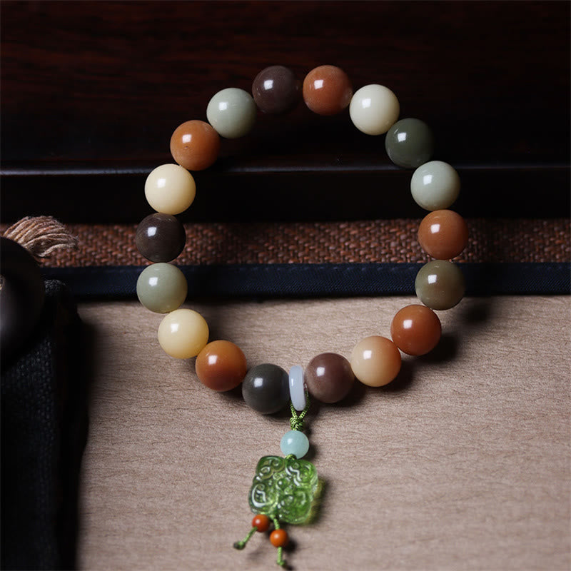 Natural Bodhi Seed and Gradient Liuli Glass Charm Serenity Bracelet