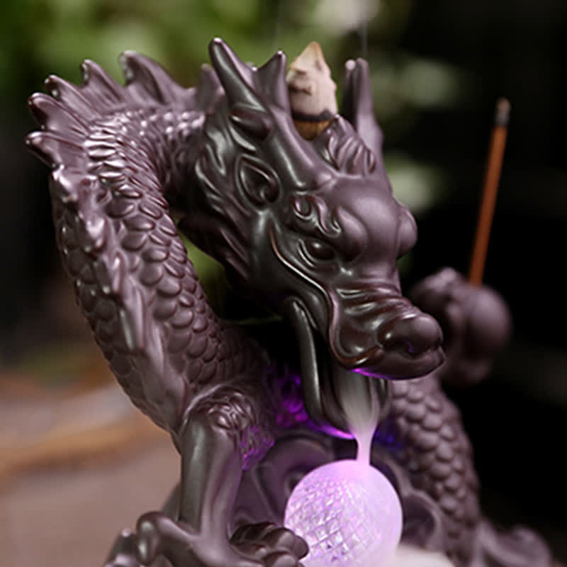Ceramic Dragon Backflow Incense Burner Smoke Fountain with LED Option
